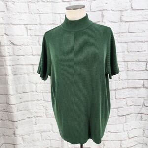 Forest Fairy Green  Ribbed Knit Sweater Short Sleeve Indie Boho Cottage Work 1X